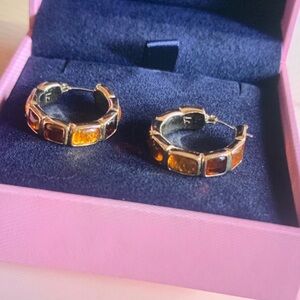 Amber and Gold Hoop Earrings